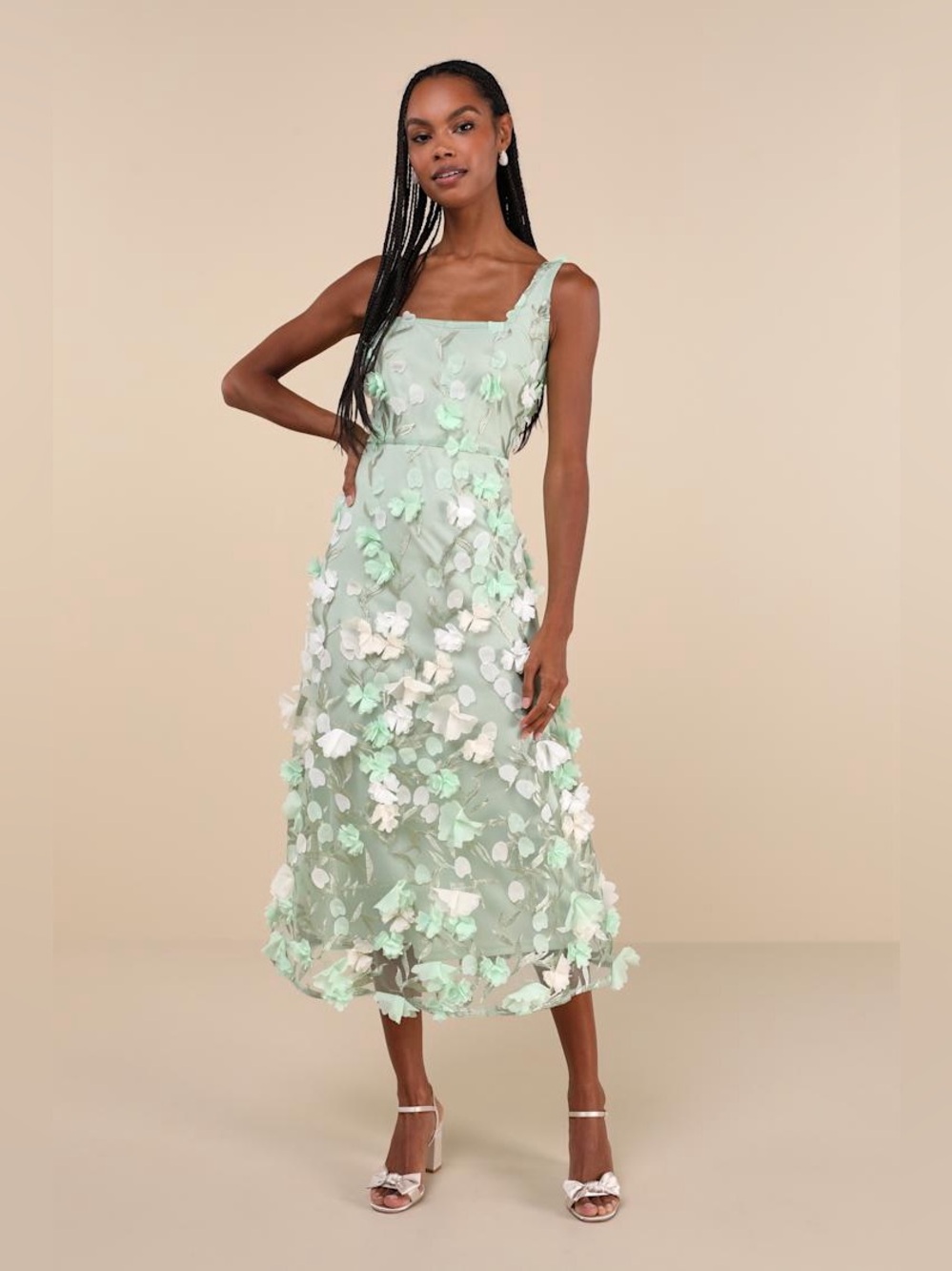Lulus Elite Cutie Mint Green Mesh 3D Floral Embroidered Midi Dress Size XXL